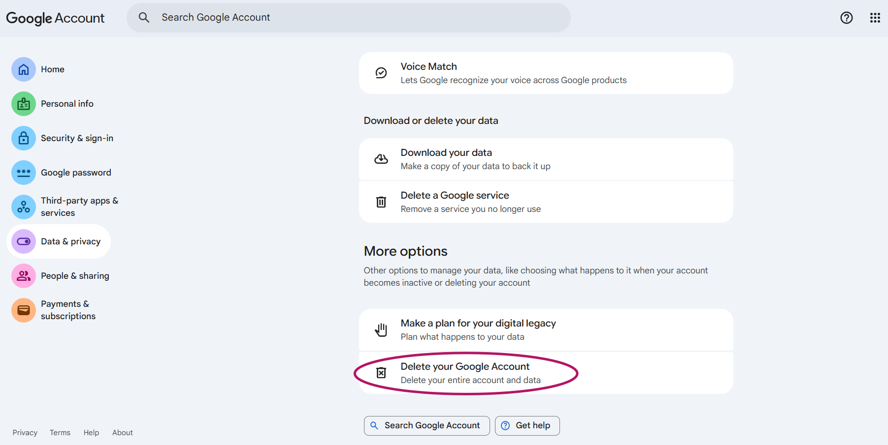 Deleting a Google Account