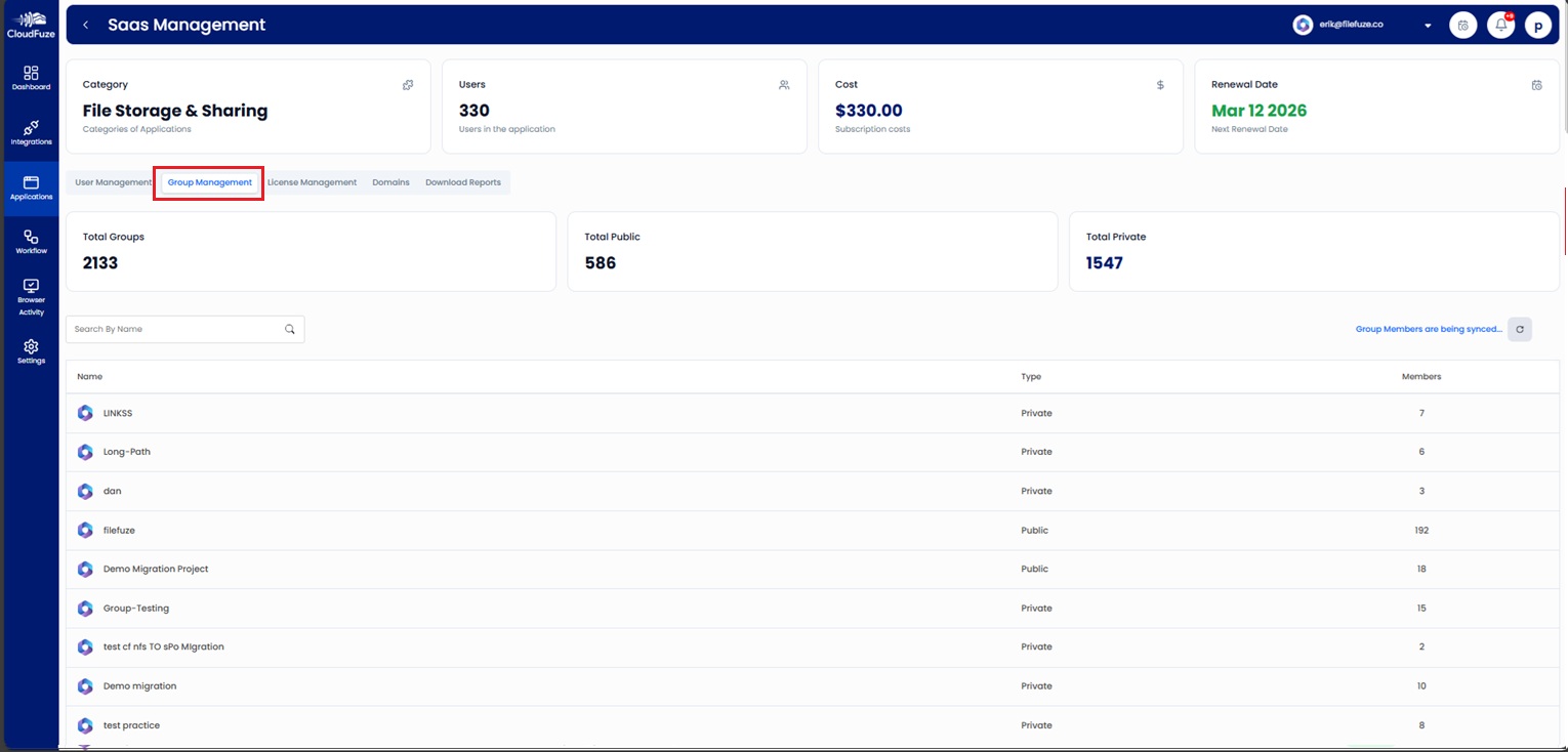 Detailed Group Management Dashboard Preview