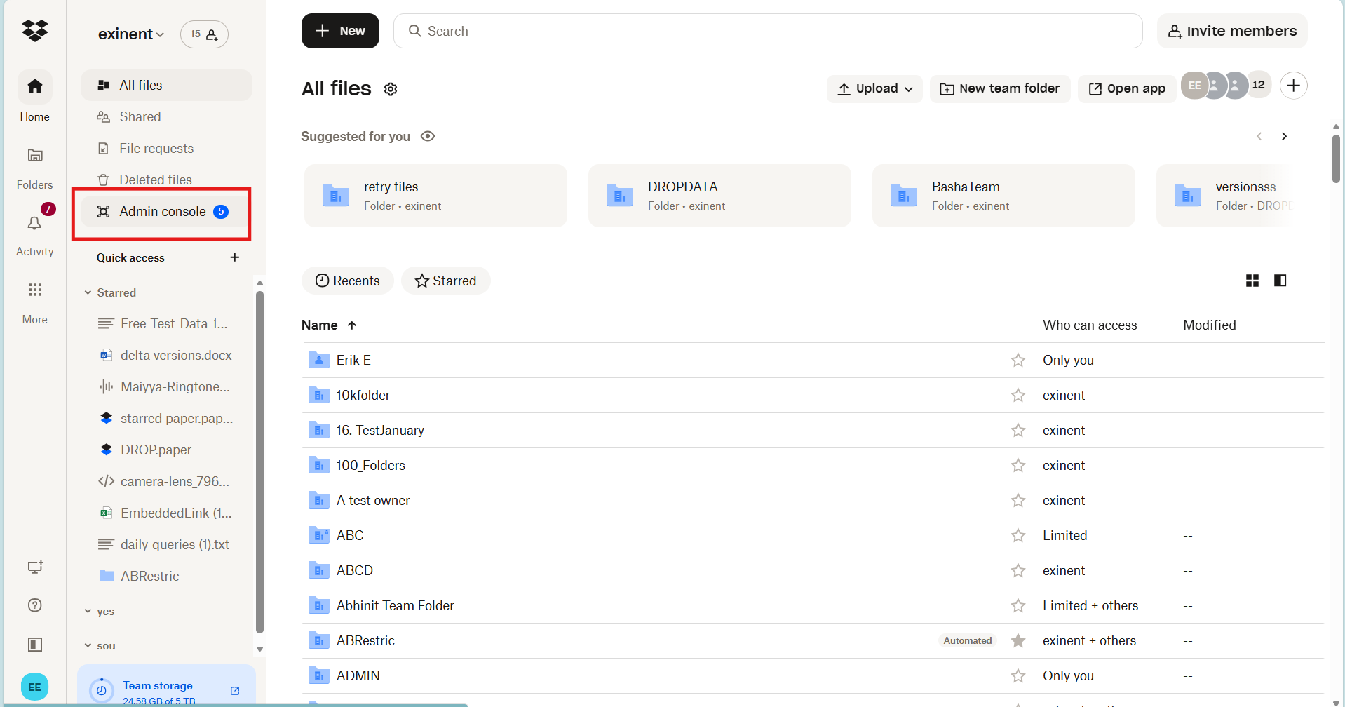Dropbox Admin Console 