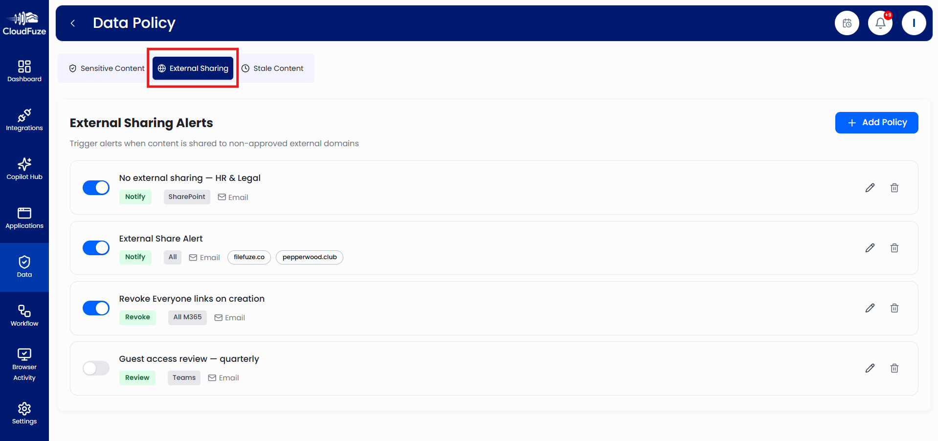 External Sharing Governance Policies in CloudFuze Manage