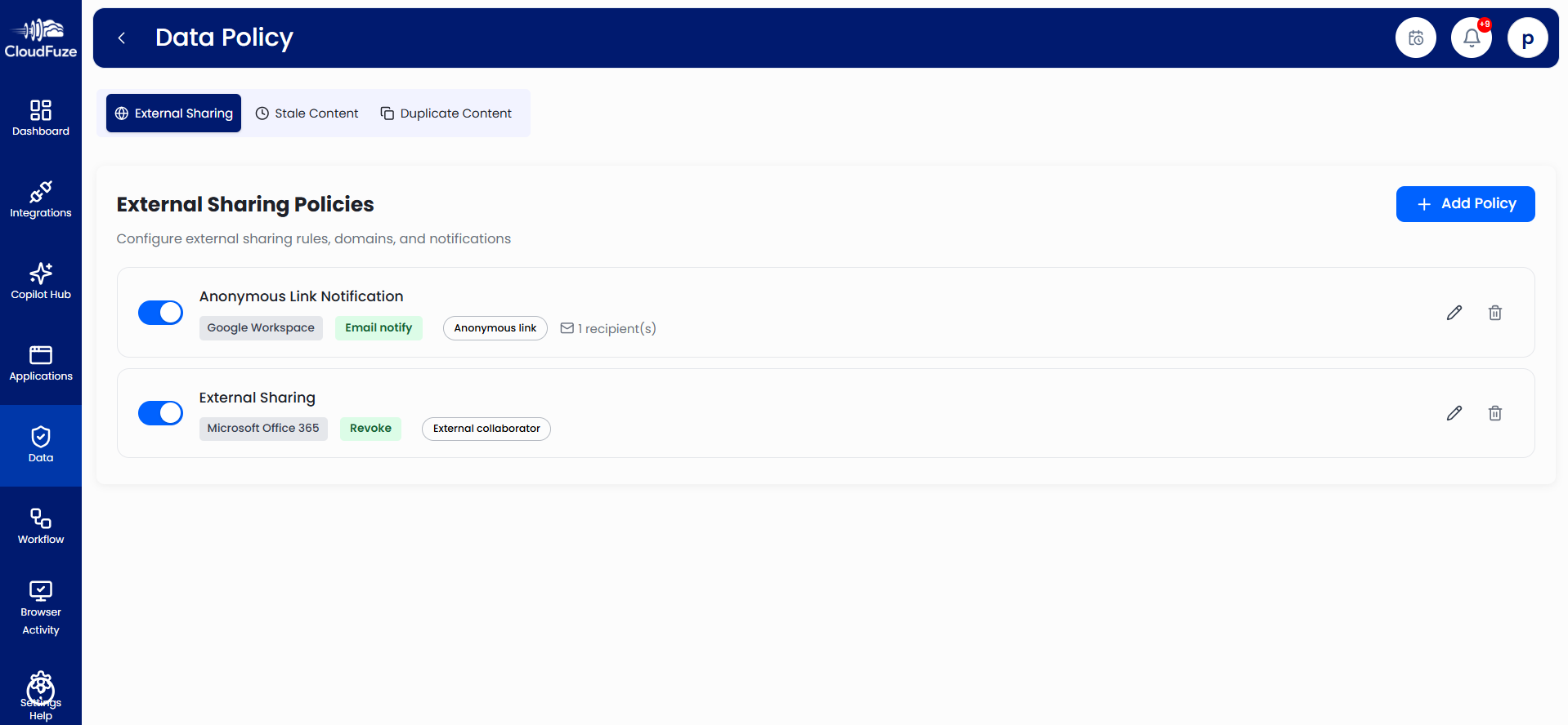 External sharing policies in CloudFuze Manage