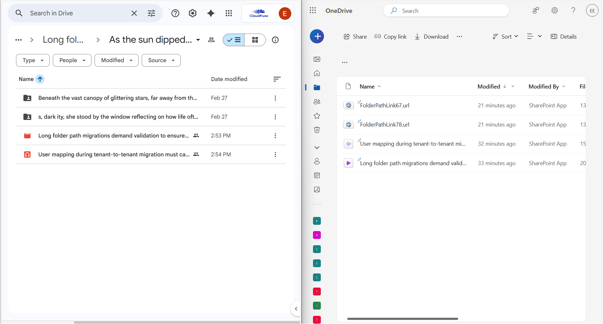 Migrating files with long folder paths from Google My Drive to OneDrive using CloudFuze Migrate