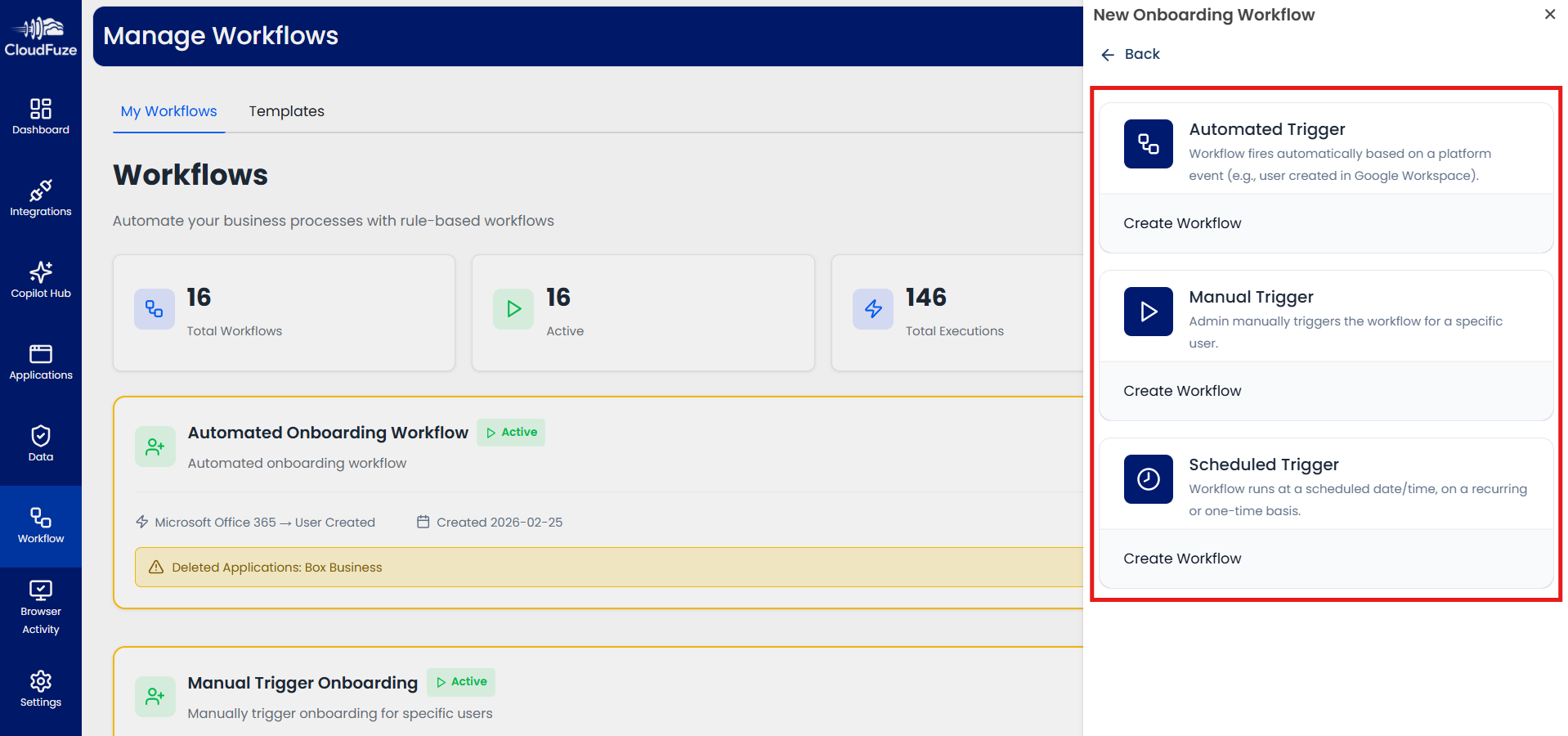 Onobarding Workflow Options in CloudFuze Manage