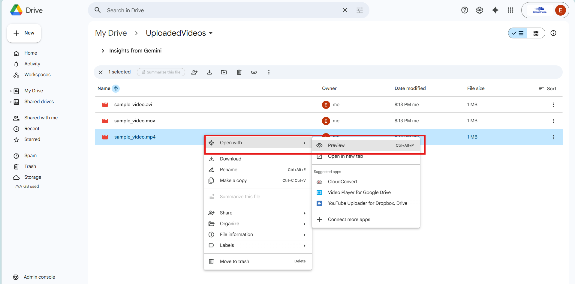 Previewing uploaded Google Drive videos