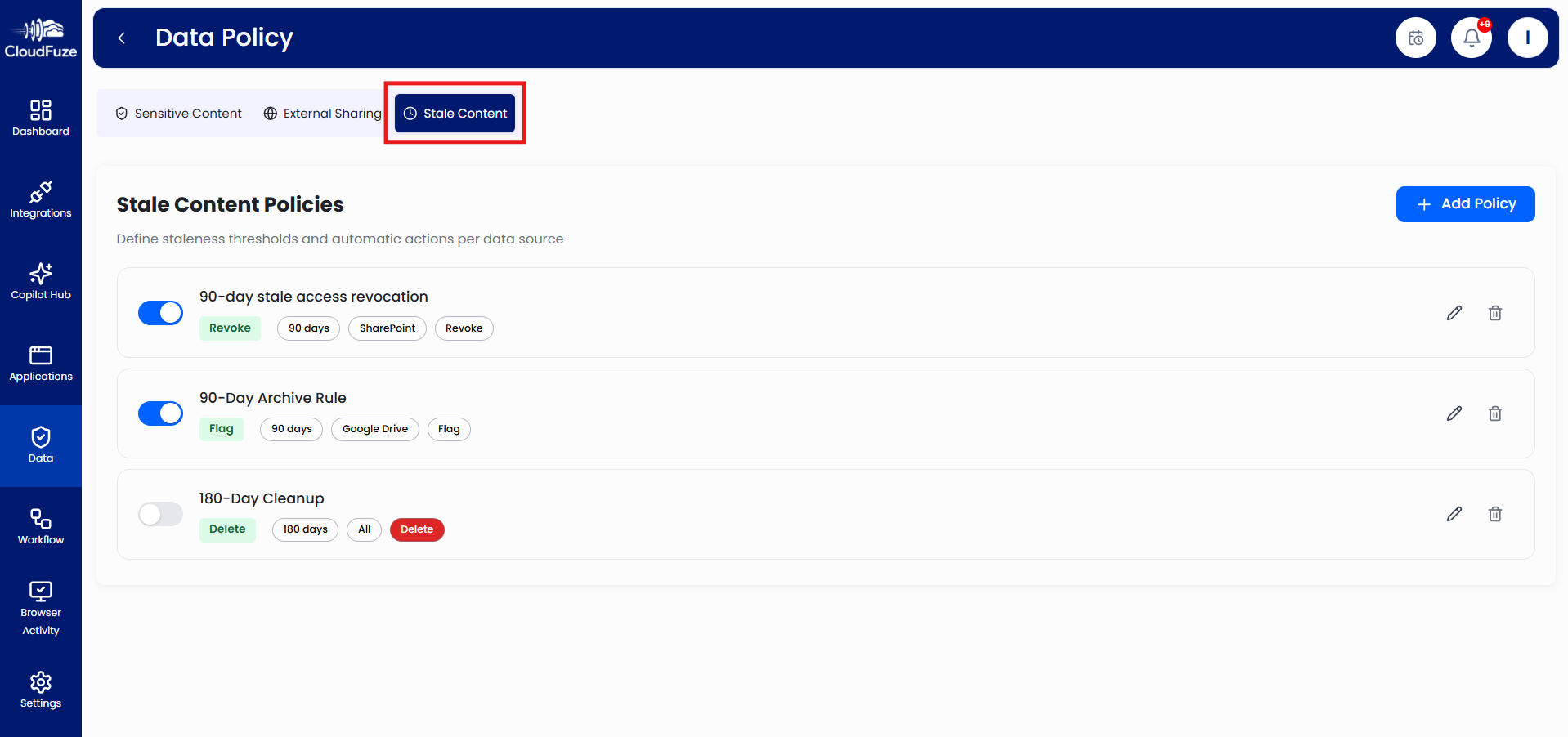 Stale Content Policies in CloudFuze Manage
