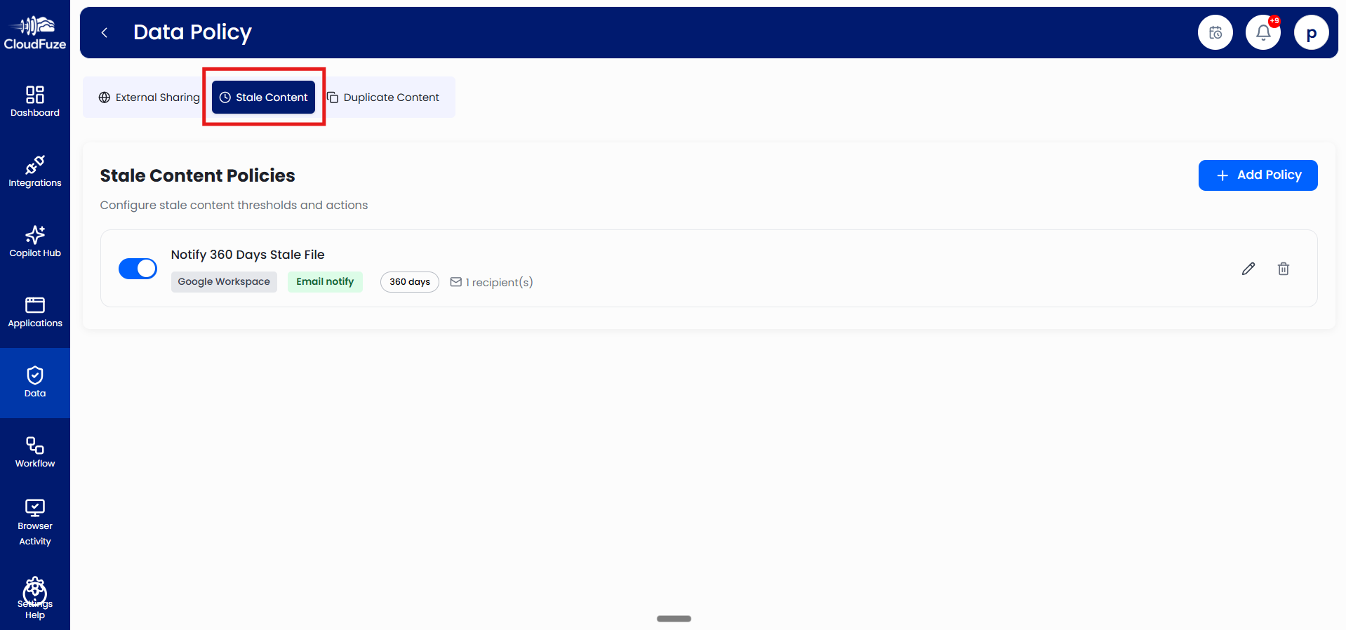 Stale content policies in CloudFuze Manage