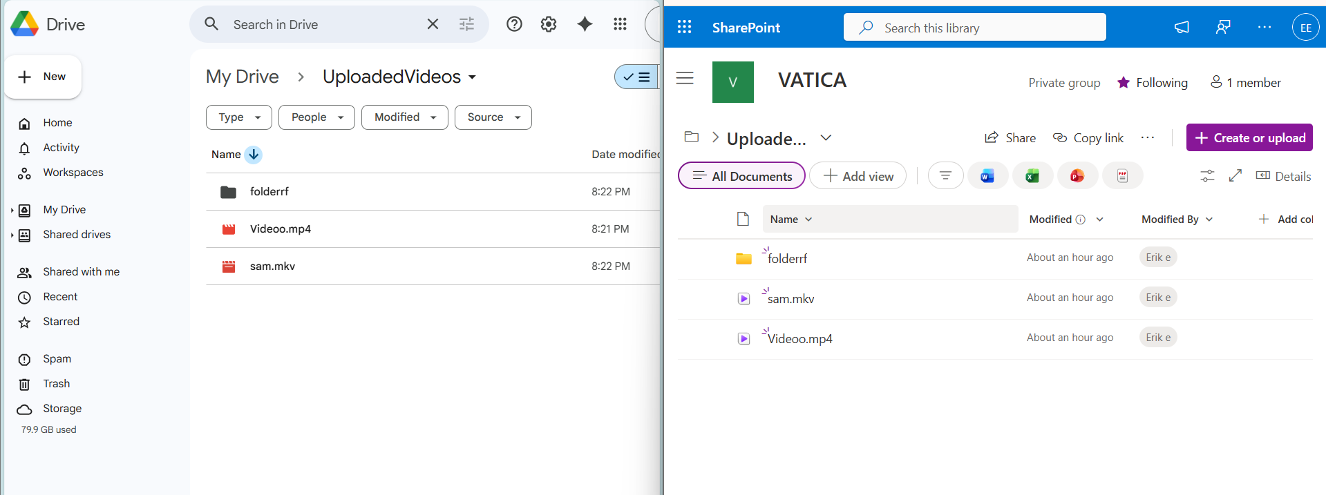 Uploaded Google Drive videos migrated to SharePoint using CloudFuze Migrate