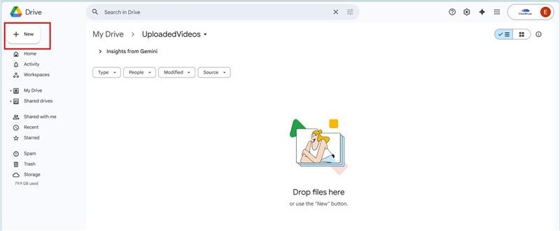 Uploading a new folder to Google Drive