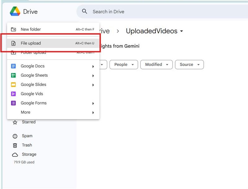 Uploading files in Google Drive