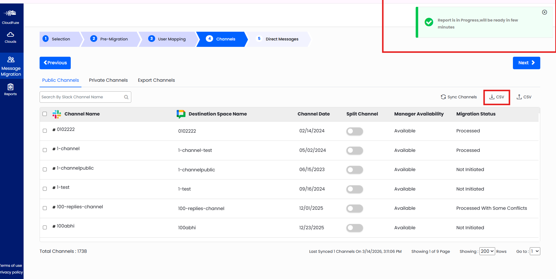 downloading the CSV Validation Report