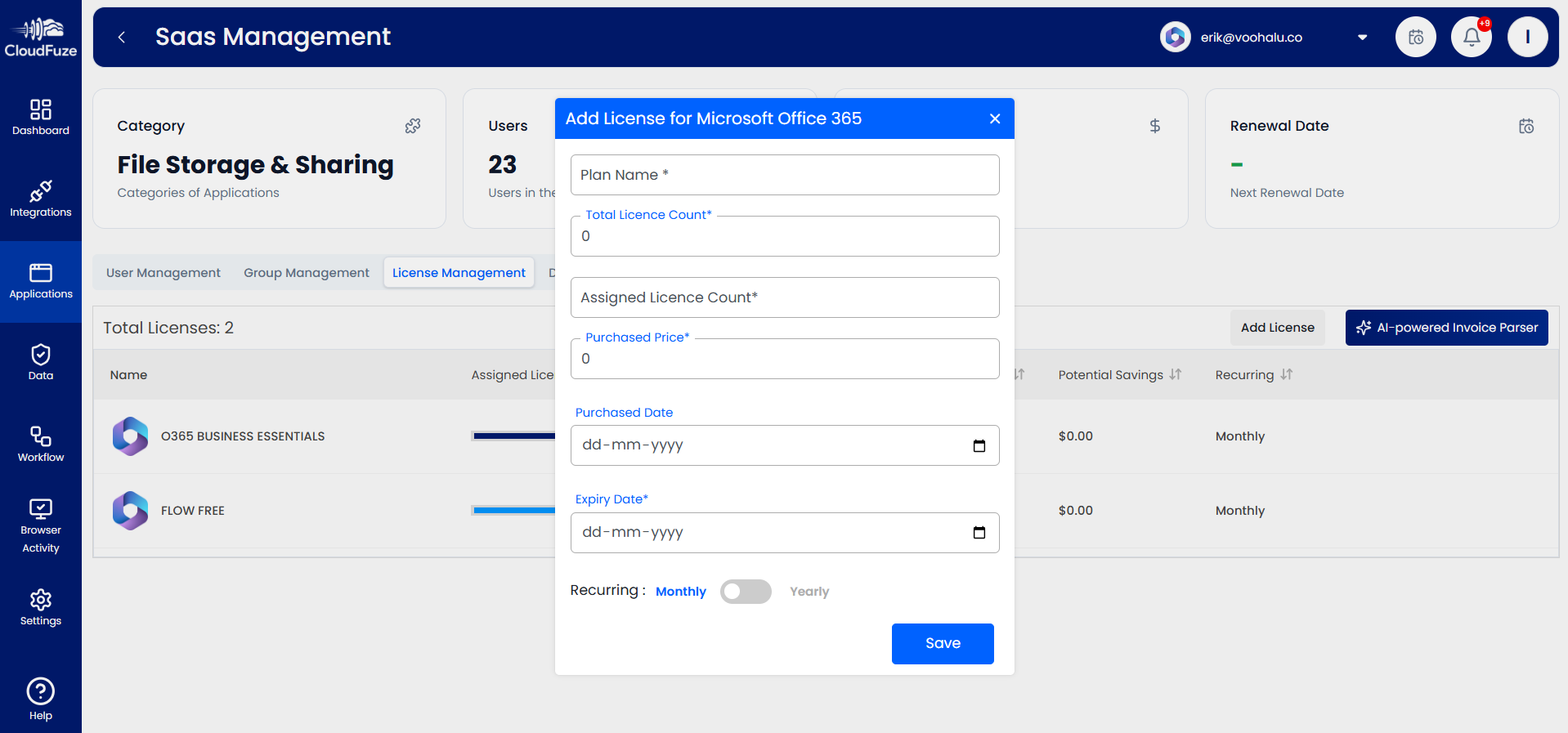 Adding Licenses in CloudFuze Manage