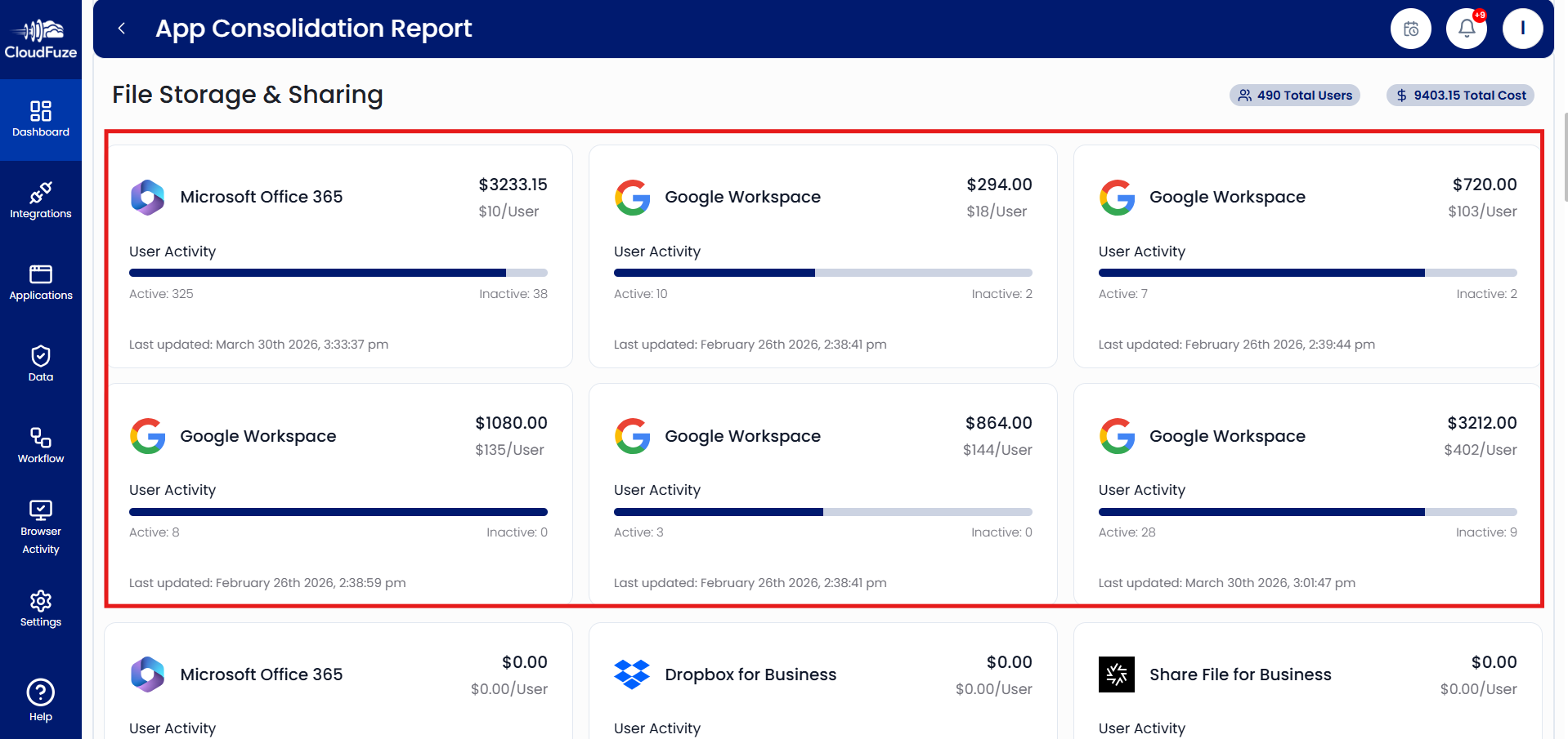 App Consolidation Report in CloudFuze Manage