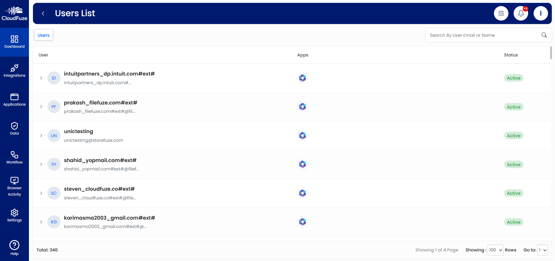 App Users List in CloudFuze Manage