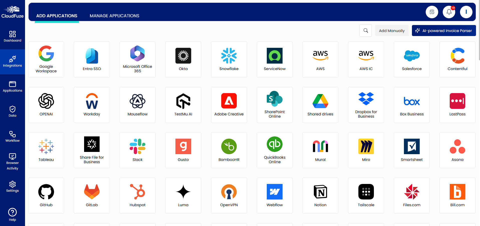 Apps in CloudFuze Manage