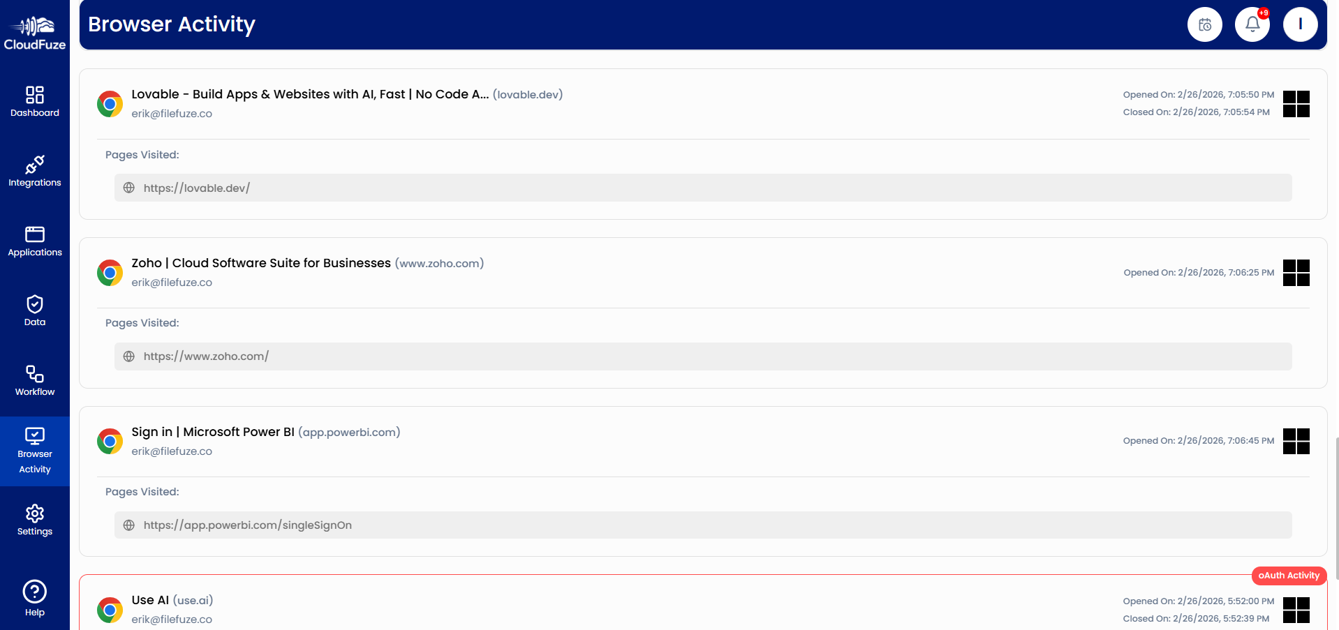 Browser Activity Detection in CloudFuze Manage