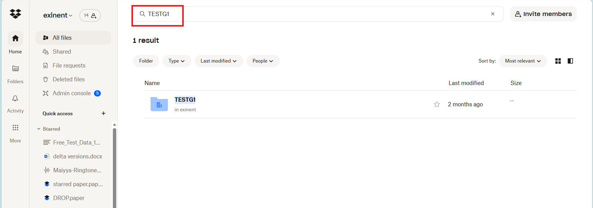 Browsing folders in Dropbox