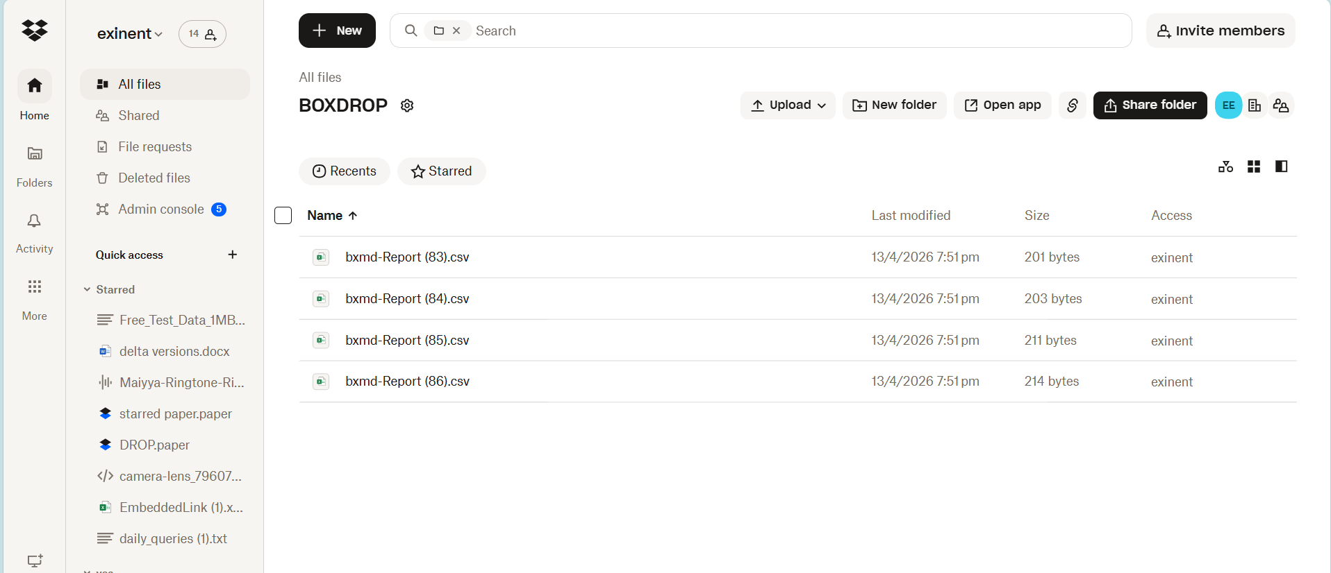 CSV files on the Dropbox platform