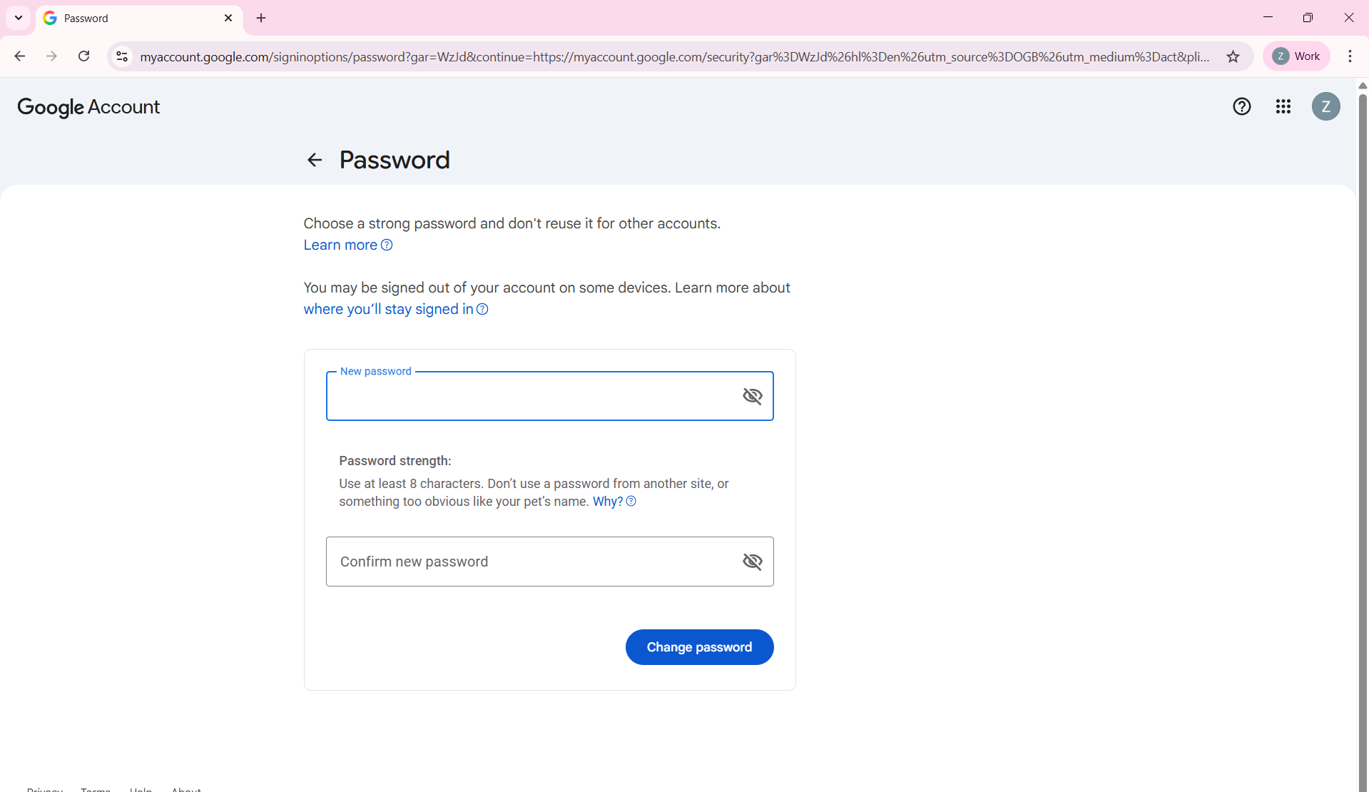 Changing new password in Gmail
