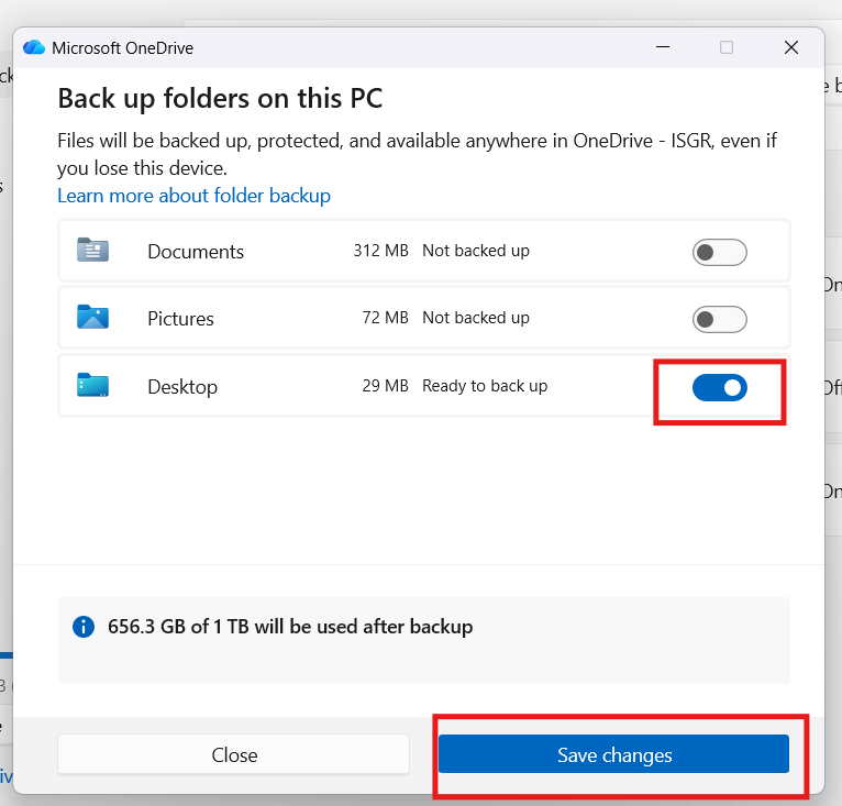 Choosing files to backup in OneDrive