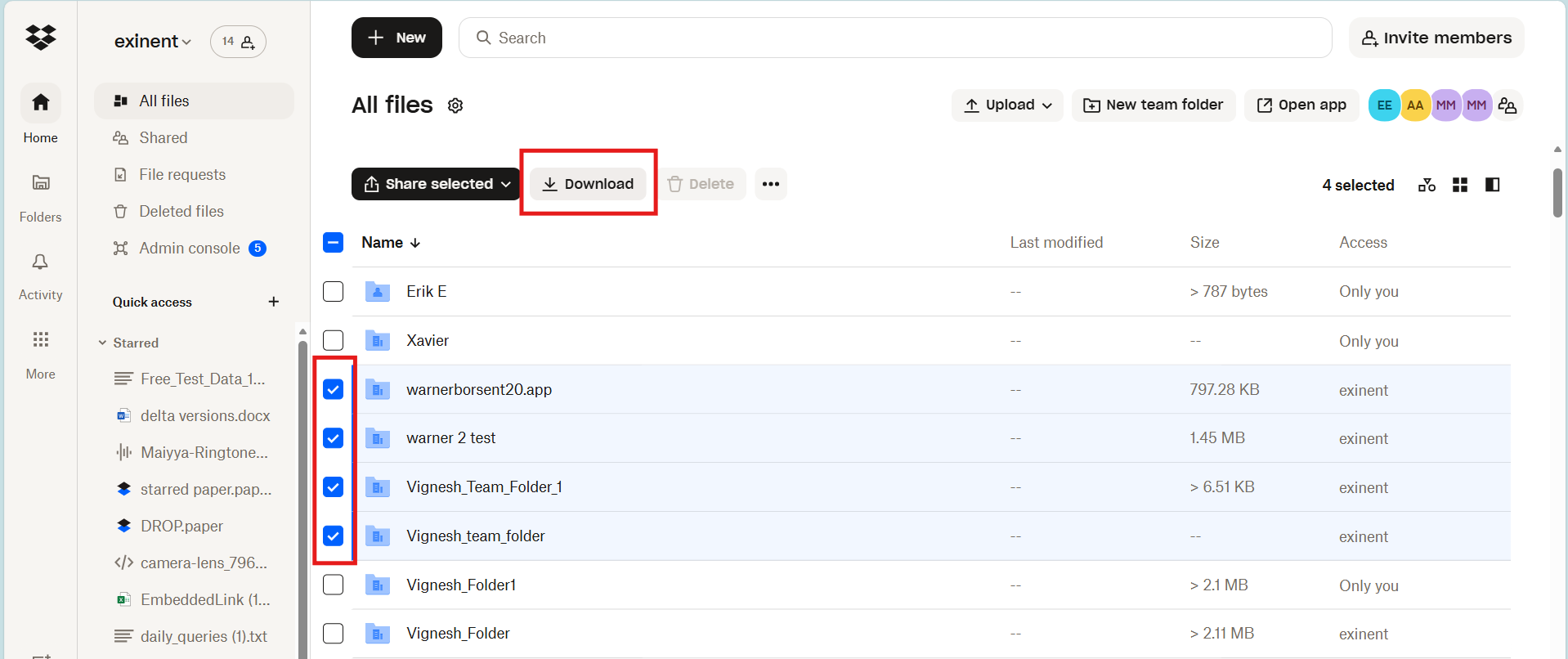 Choosing multiple files to download in Dropbox