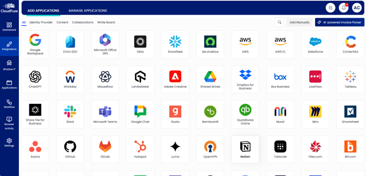 CloudFuze Manage Integrations