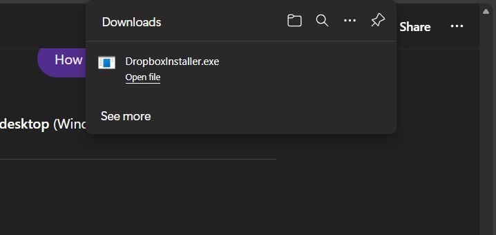 Downloading Dropboxinstall exe file