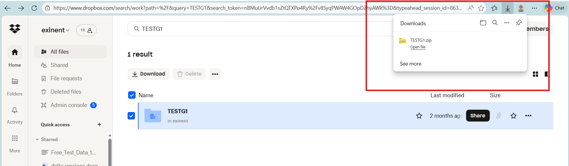 Dropbox file downloaded as a zip file