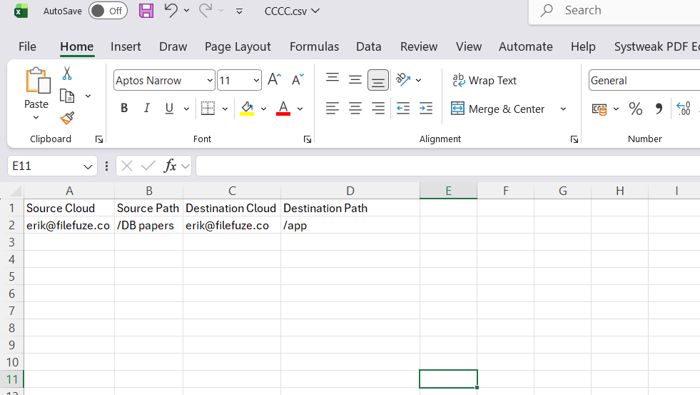 Dropbox to OneDrive CSV user mapping