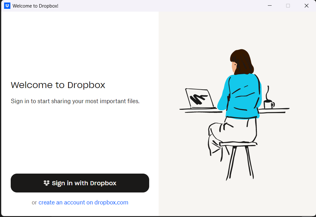 Dropbox welcome page with signin options