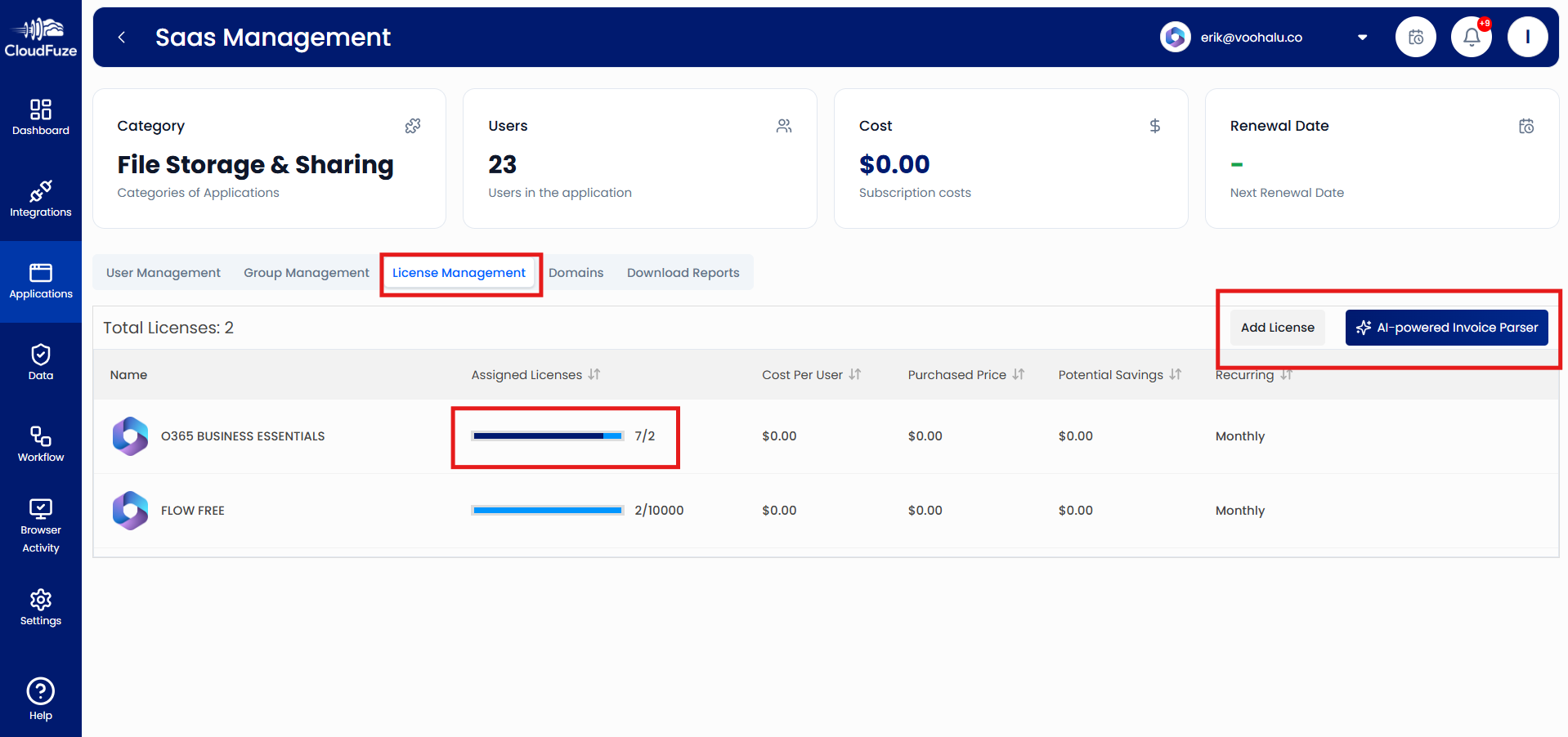 License Management in CloudFuze Manage