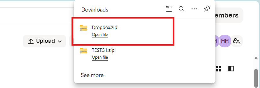 Multiple Dropbox files downloaded as a zip file