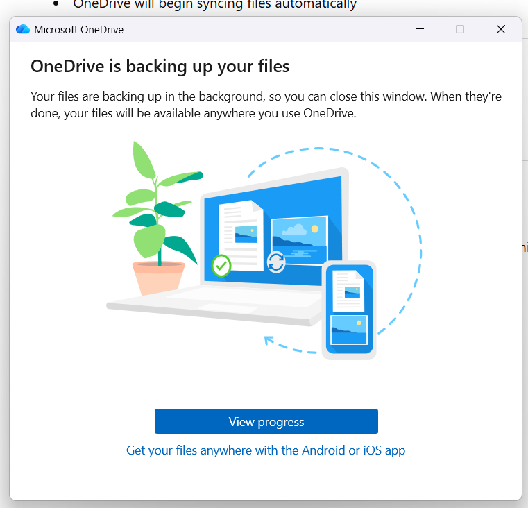 OneDrive backup in progress