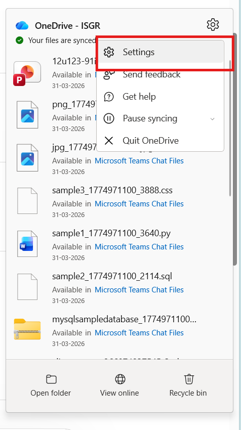 OneDrive settings icon