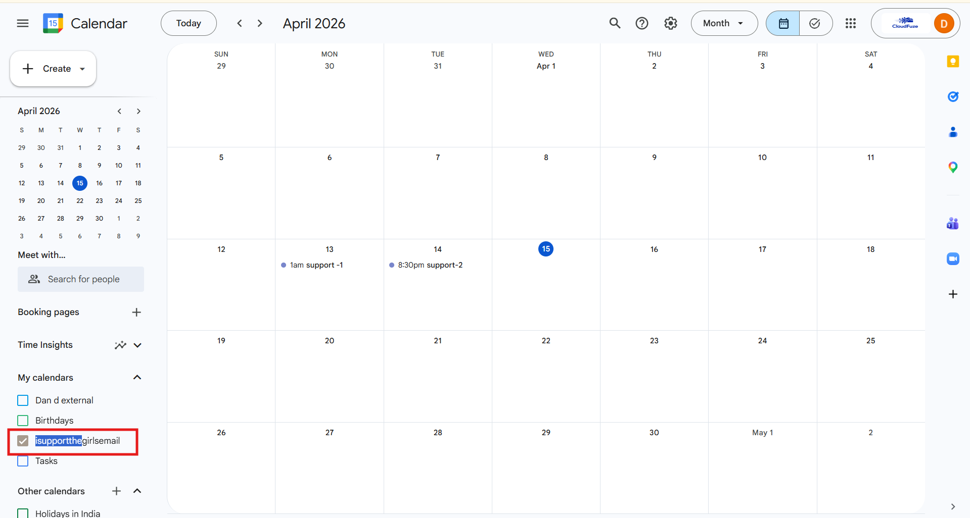 Outlook sub-calendars moved to Gmail using CloudFuze Migrate