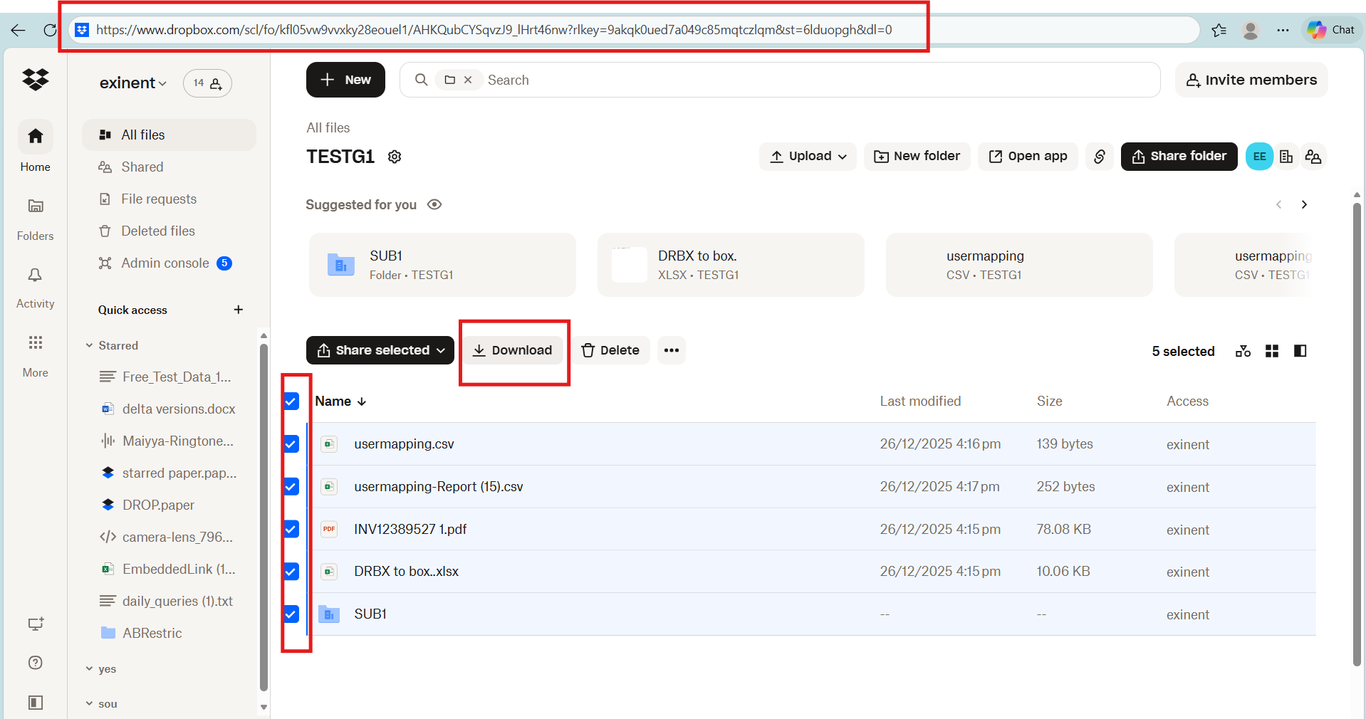 Using a shared link to download Dropbox files