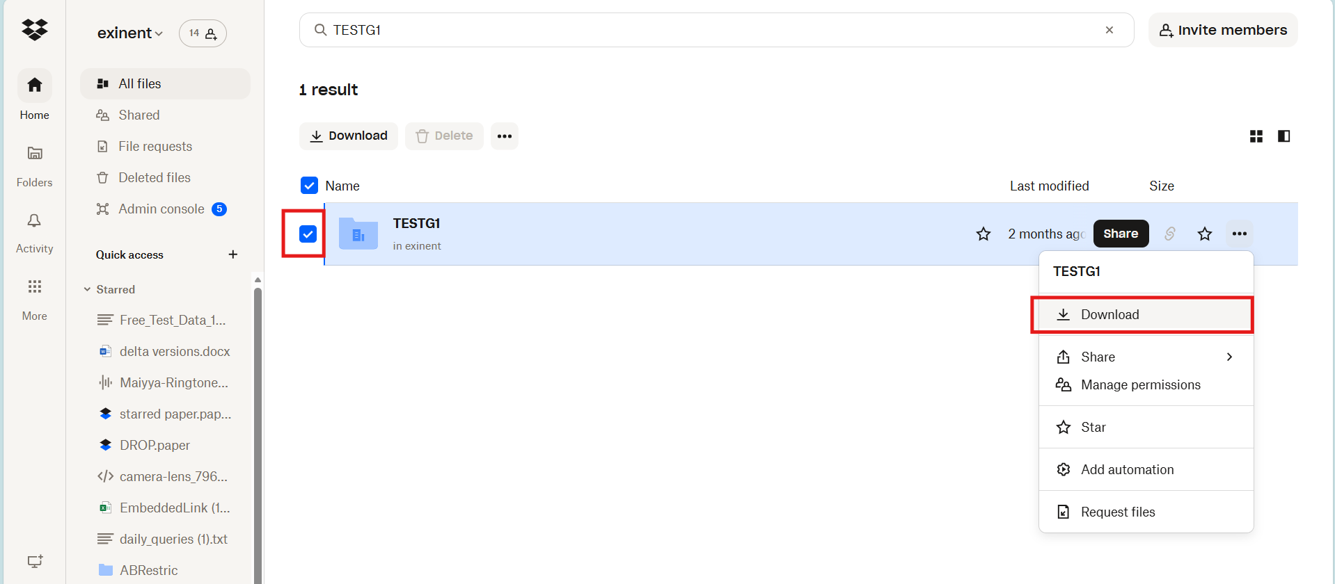 Using checkbox for downloading a Dropbox file