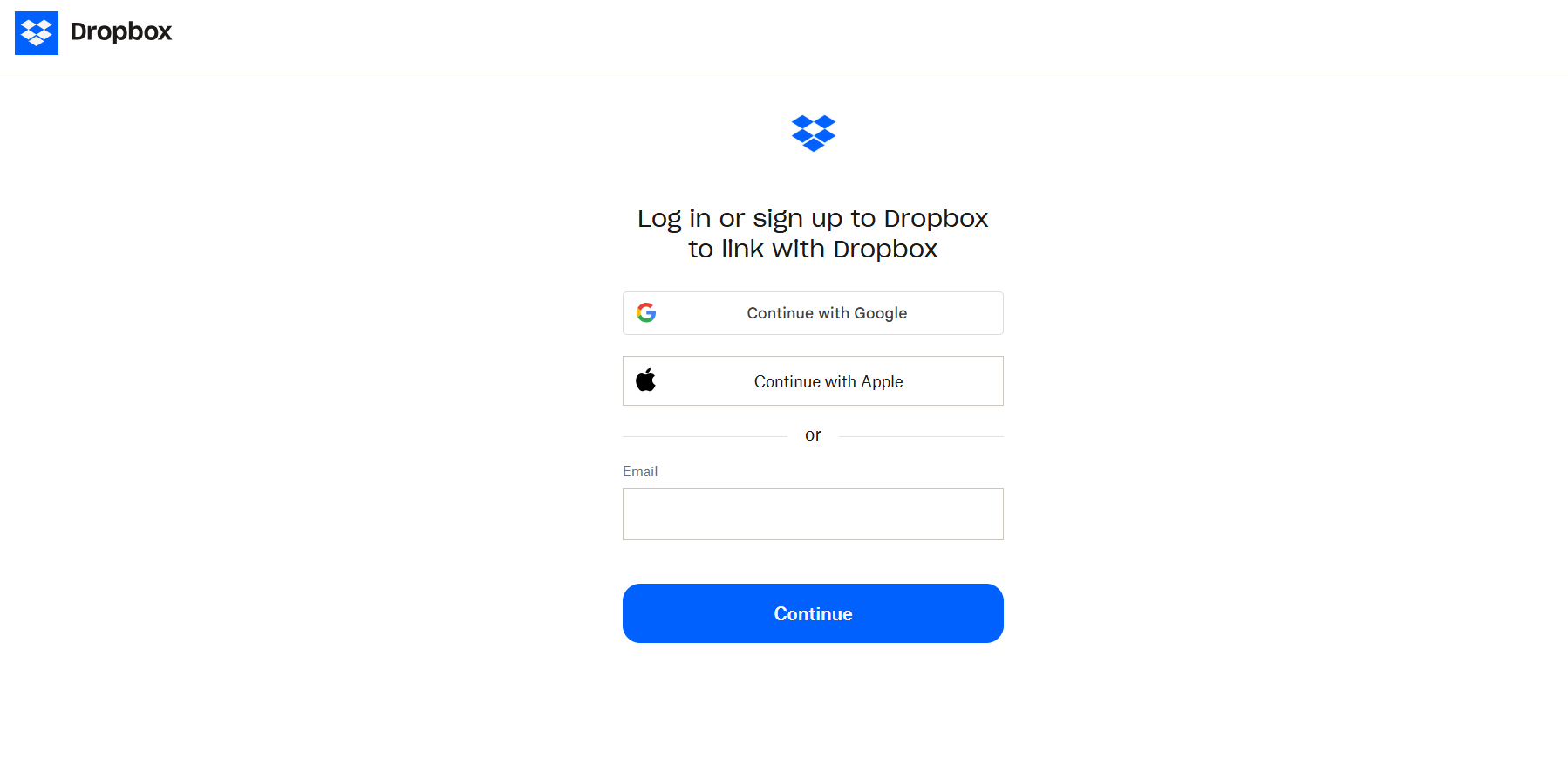 email sigin in Dropbox application