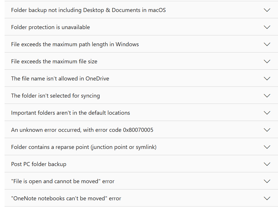 Issues while backing up files to OneDrive