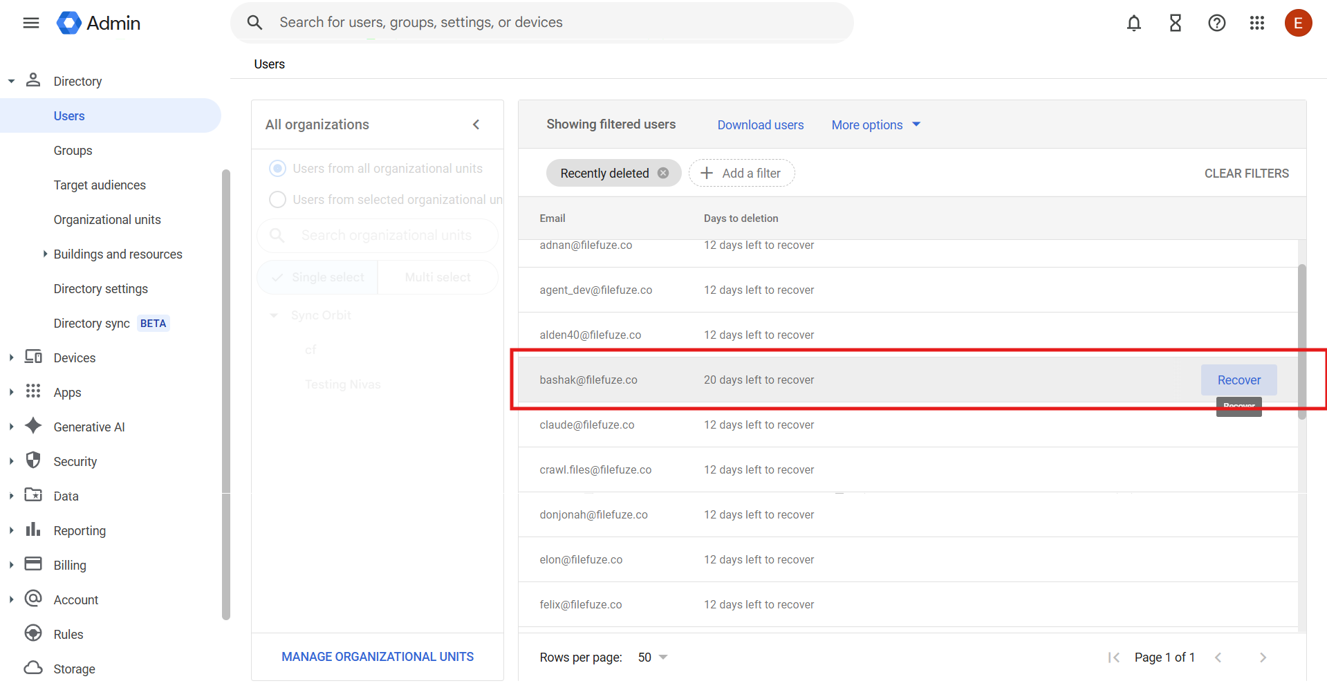 recovering a account after deletion