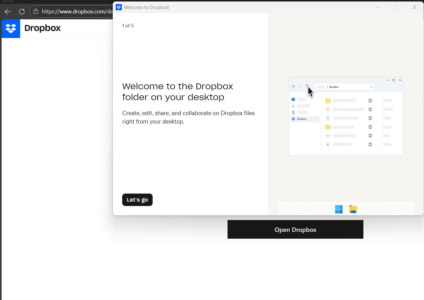 welcome page for Dropbox folder on Desktop
