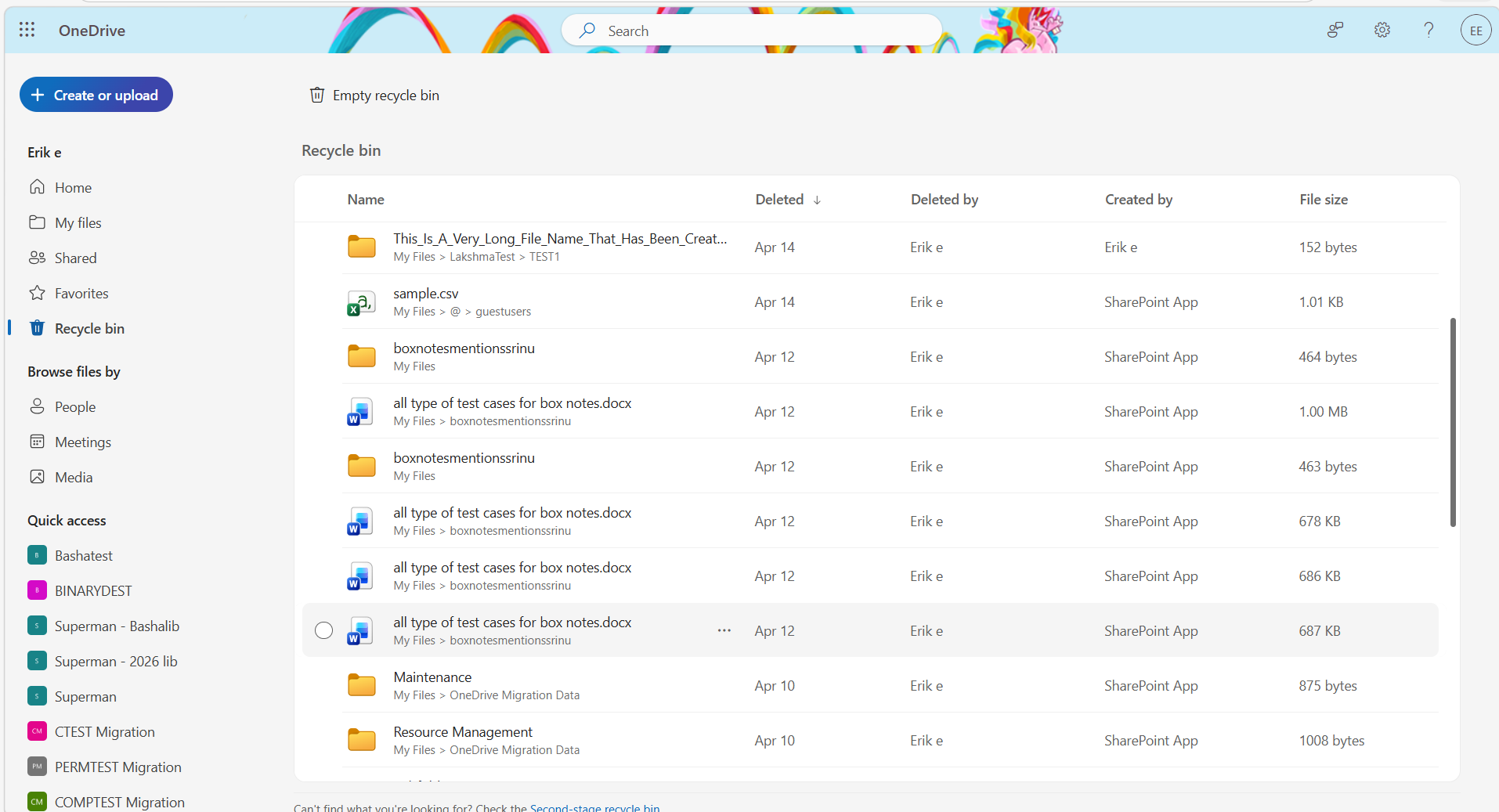 Deleted files in recycle bin 
