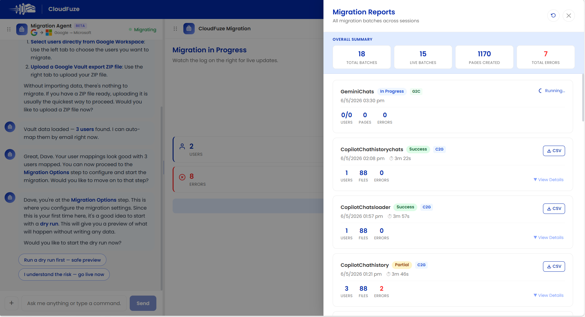 Gemini to Copilot migration reports in CloudFuze tool