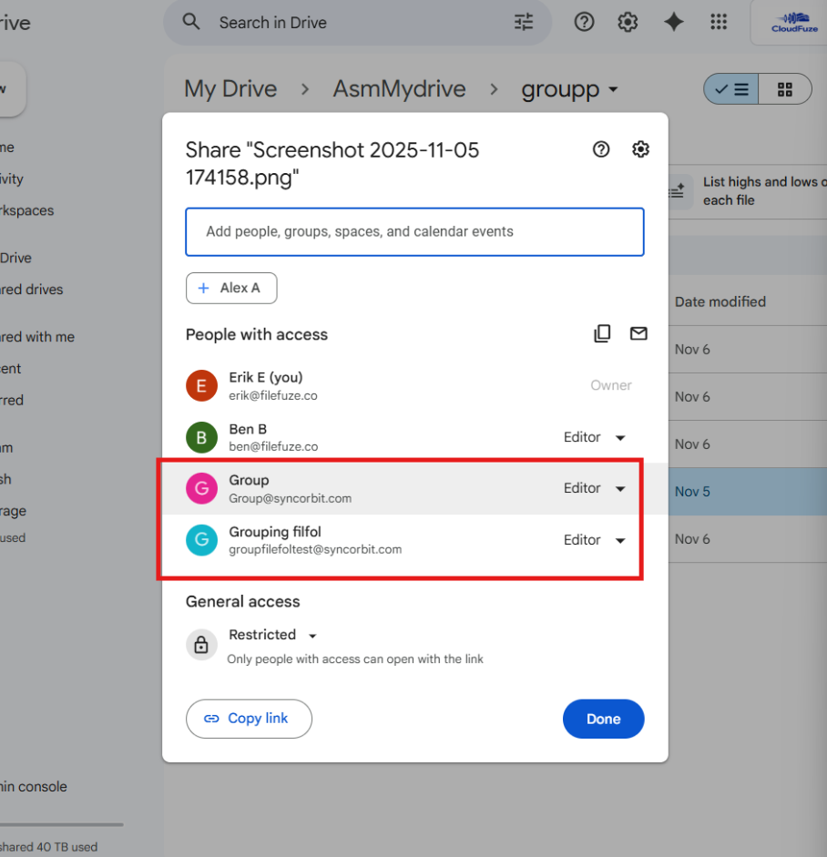Google groups in Google Drive