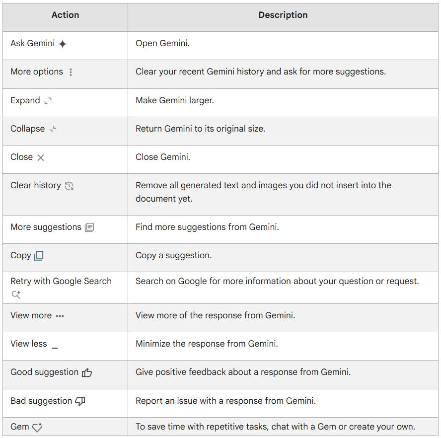 Overview of Gemini User Actions