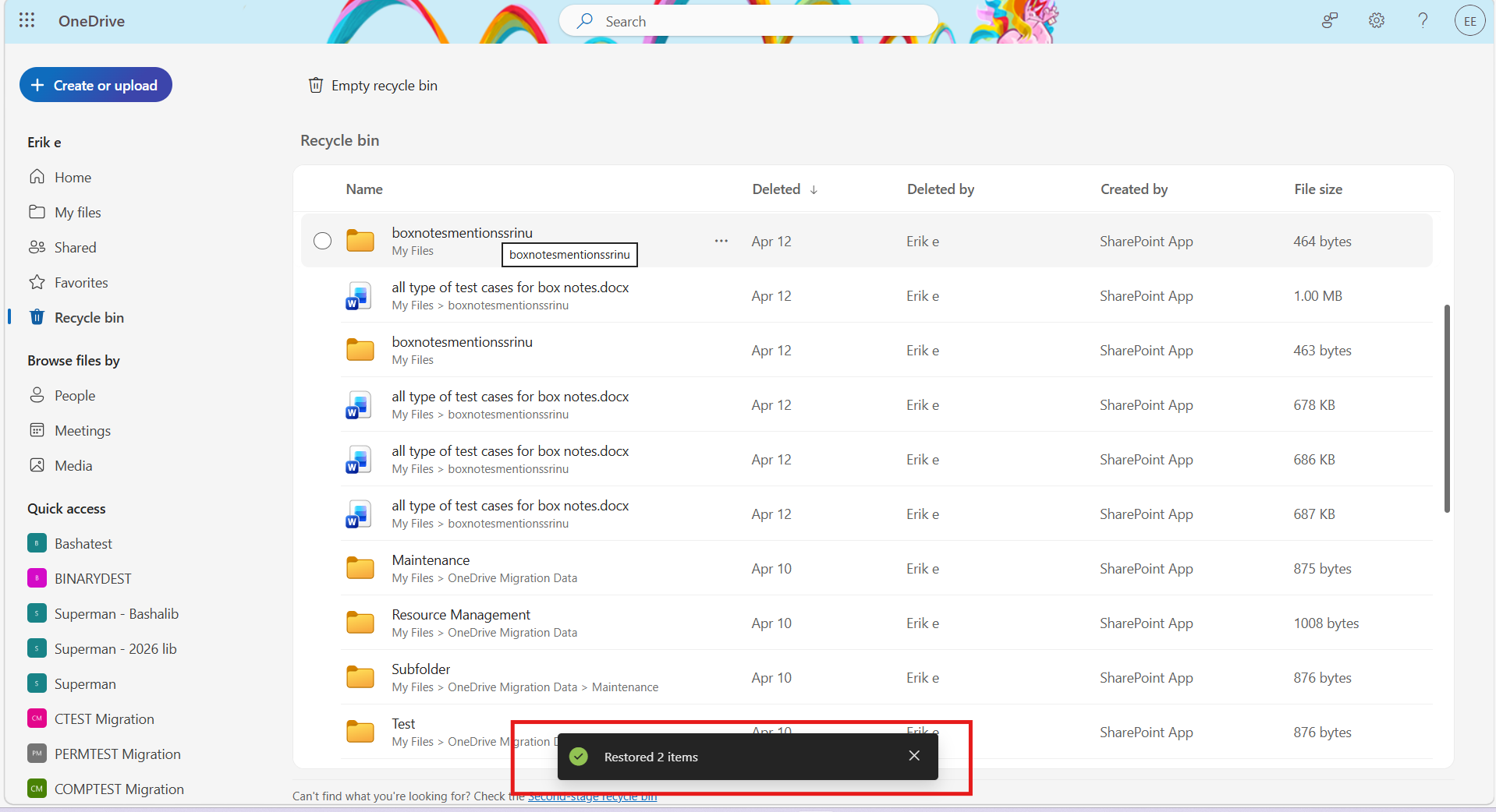 Restoring OneDrive files through Admin Center