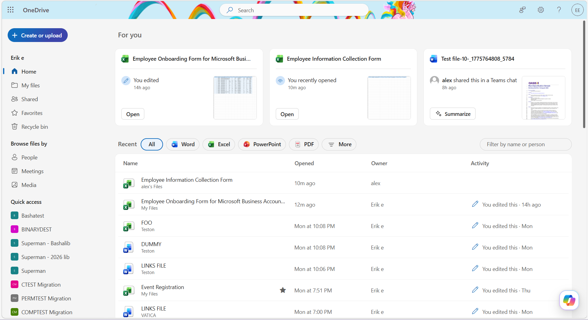 Selected user's onedrive account