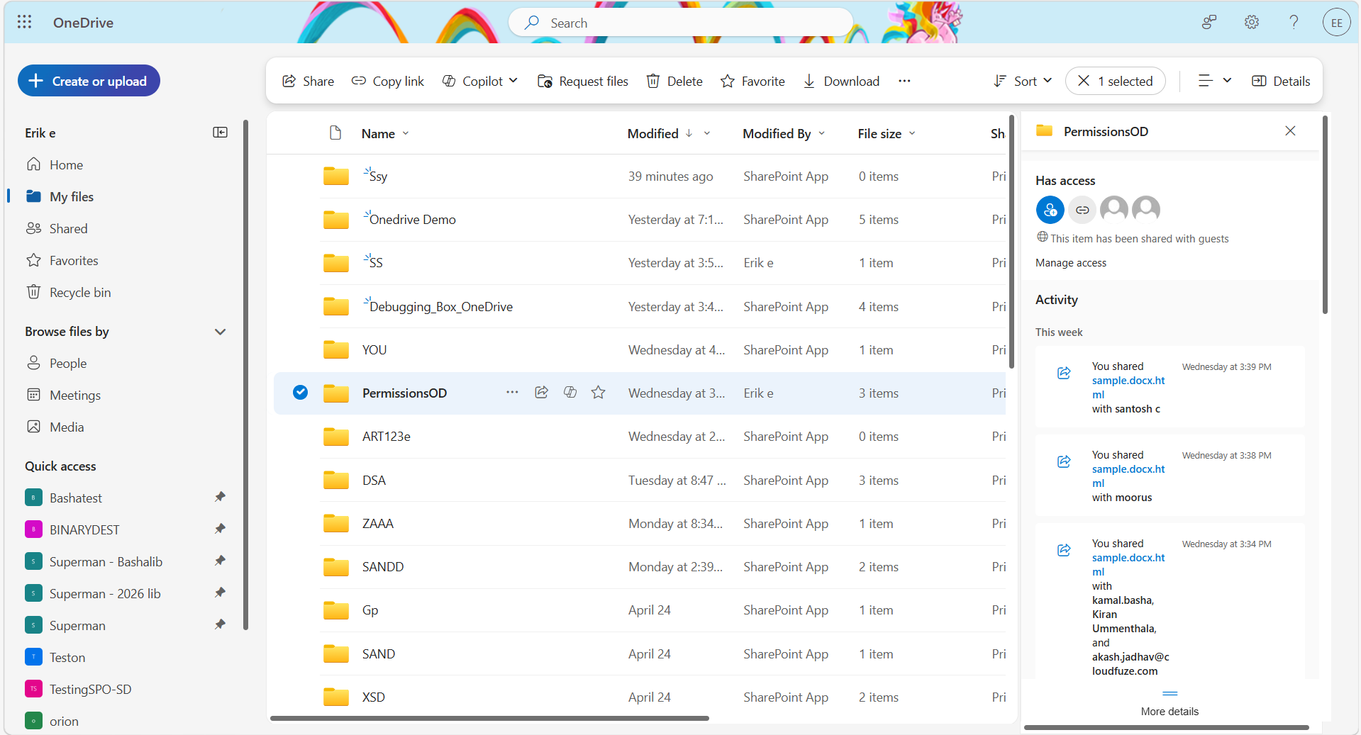 Selecting a particular OneDrive file