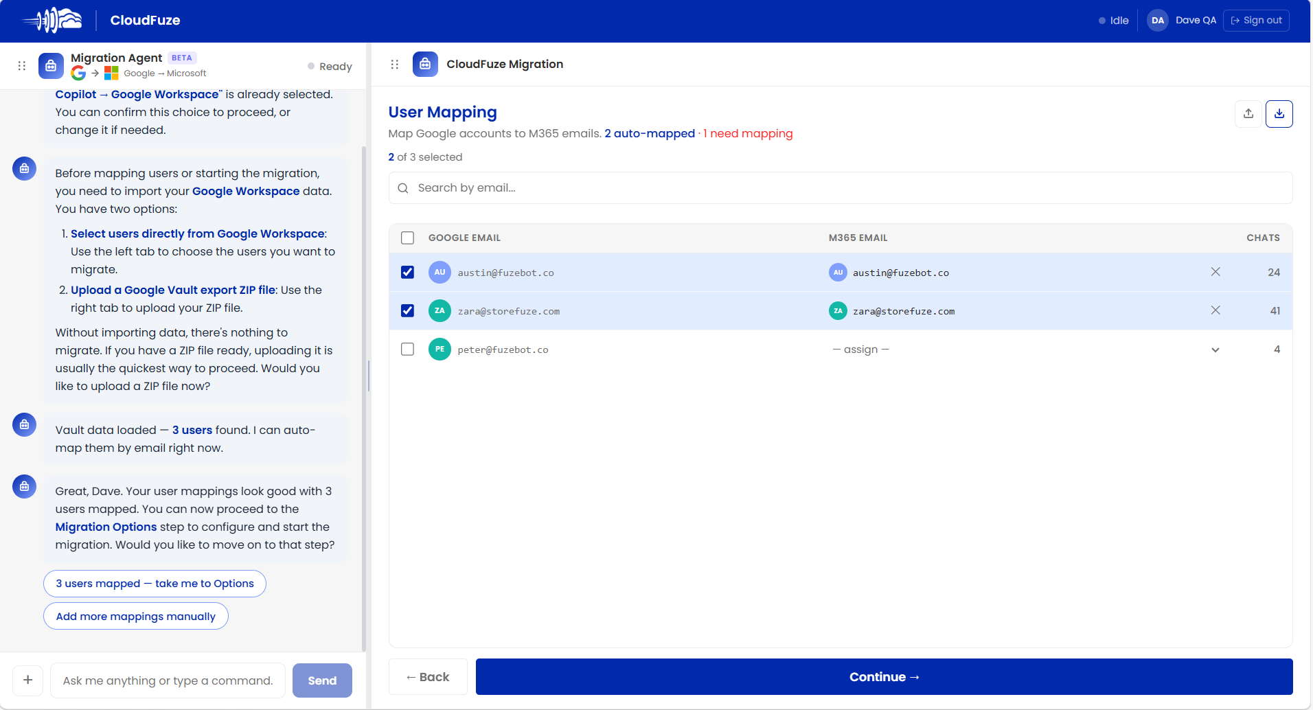 User mapping for Gemini to Copilot migration in CloudFuze.
