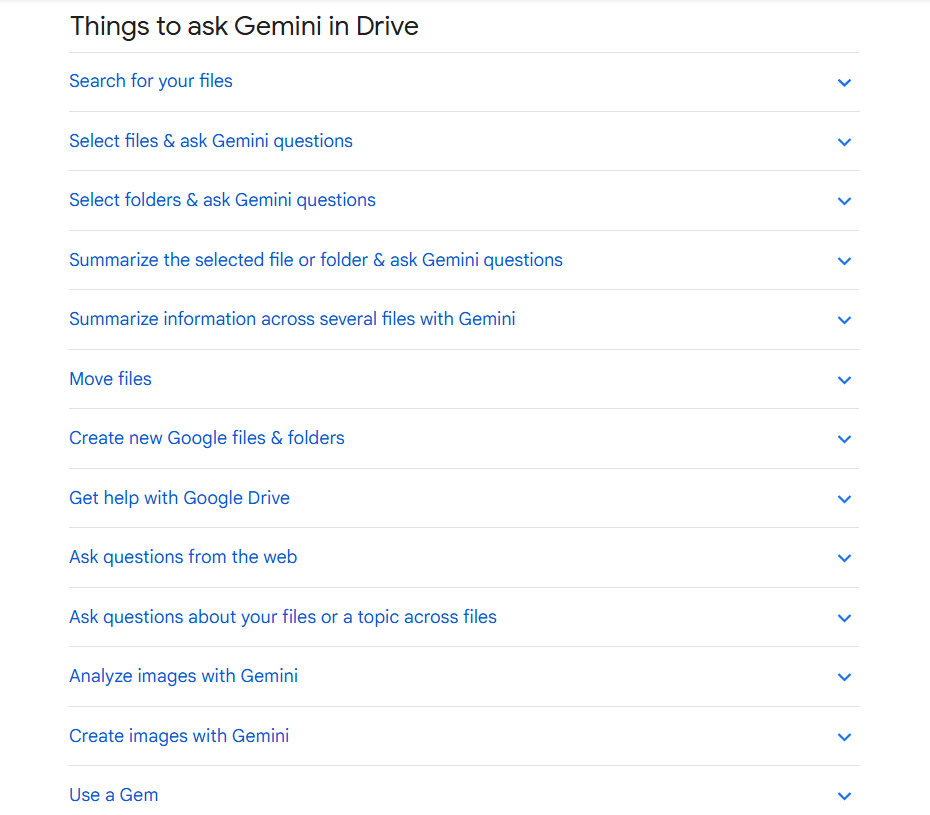 capabilities supported by Gemini in Google Drive