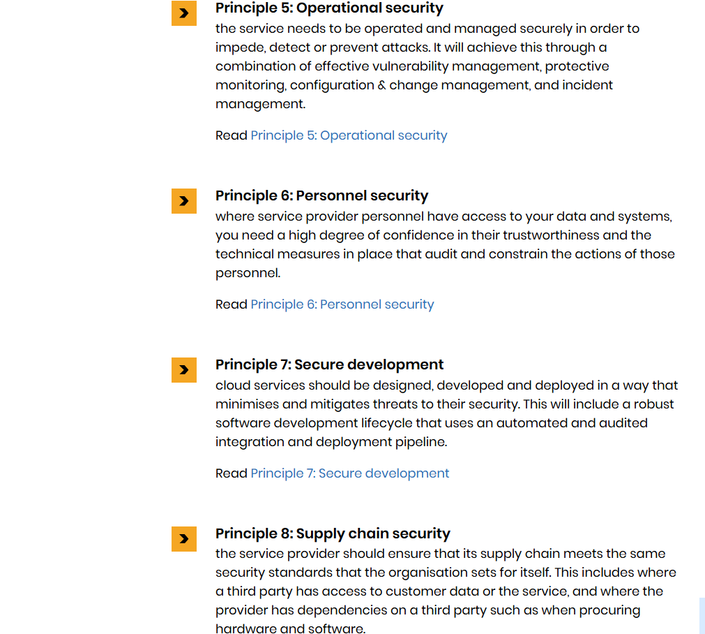 Cloud security principles listed by NCSC
